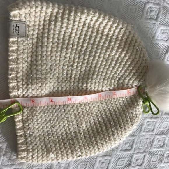 UGG Womens Beanie Handcraft Knit  Fur Pom Beanie Hat and scarf( Ivory ) main image 7